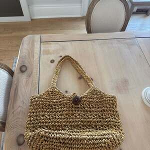 Cappelli Straworld Crochet Woven Raffia Tote Bag with Button Closure
